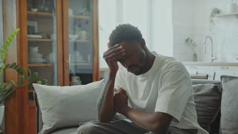 Young Black Man Suffering from Headache at Home Stock Footage 282196325
