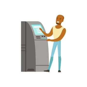 Young black man using cash atm machine vector Illustration イラスト素材