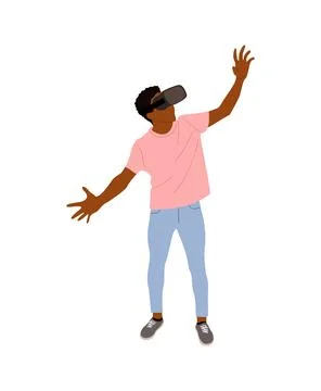 Young black man in virtual reality headset. Stock Illustration