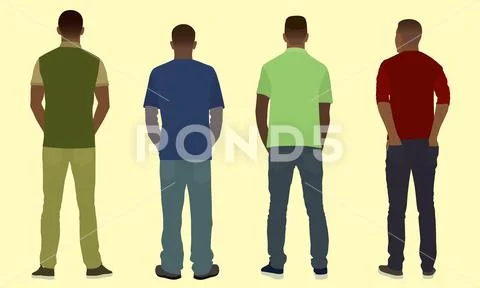 Young Black Men Viewed from the Back Stock Illustration