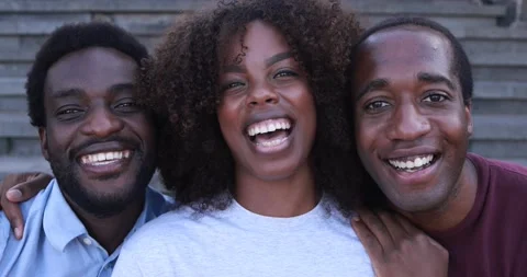 Young black people having fun looking at camera Stock Footage 158222433