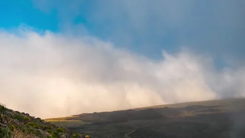 Young Black Volcano with Clouds Above and Below Tenerife 4K Timelapse Stock-Footage 335018142