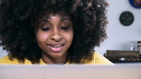 Young Black Woman Programmer Coding On Computer While Smiling MS Stock Footage 121346912