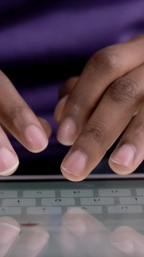 Young black woman using digital tablet with transparent screen, futuristic techn Video stock 342548313
