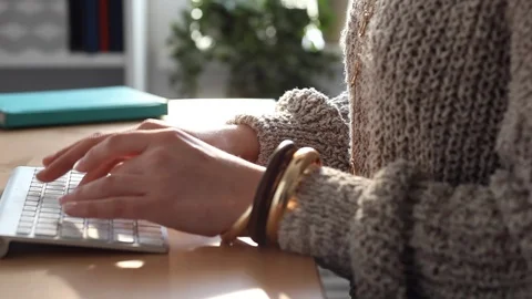 Young Blogger at Work Typing her New Post Stock Footage 106749194