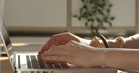 Young Blogger at Work Typing her New Post Stock Footage 113198173