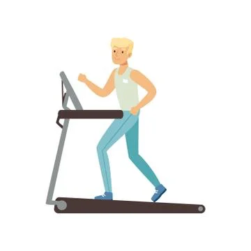 Young blond man running on treadmill. Astronaut preparing for space flight Stock Illustration