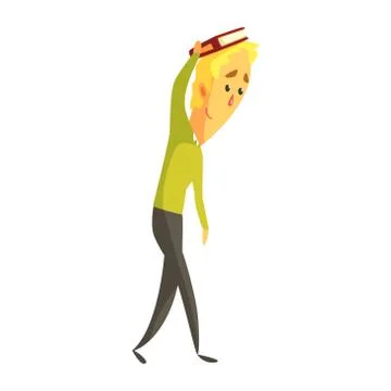 Young blond man standing and holding a book on his hand. Colorful cartoon Stock Illustration