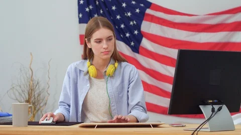 Young Blond Student Working On Computer Stock Footage 126300578