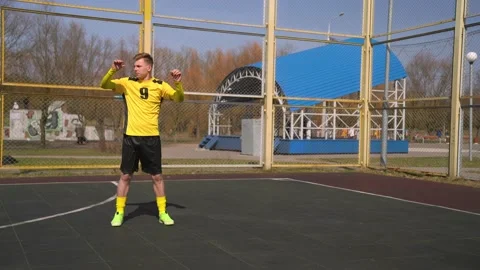 Young  Blonde Guy Is Warming-up Before Soccer Match Stock Footage 152082330