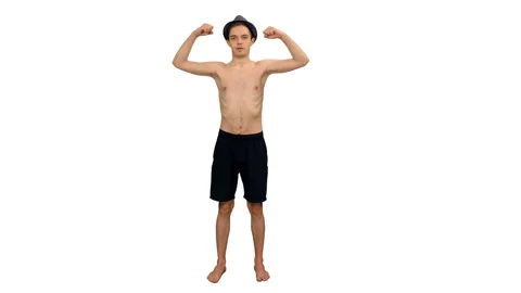 Young bodybuilder posing and shows muscles, alpha channel Stock Footage 92790444