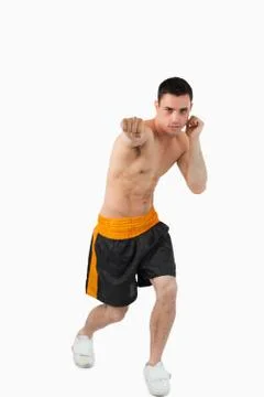 Young boxer attacking Stock Photos