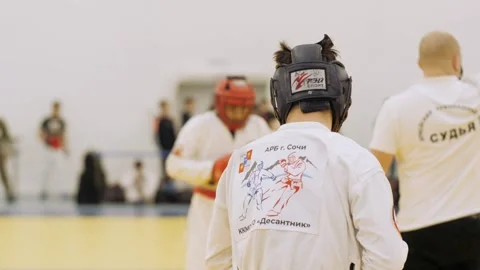 Young boxer at the competition is waiting for his exit Stock Footage 172003370