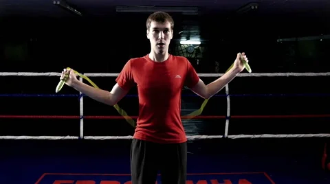 Young boxer jumps with a jumping rope, slow motion 2 Stock-Footage 65762277