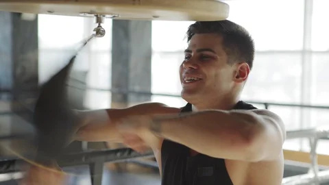 Young boxer practicing hand speed drill Stock Footage 108223055