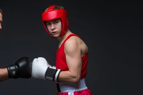 Young boxer in red form Stock Photos