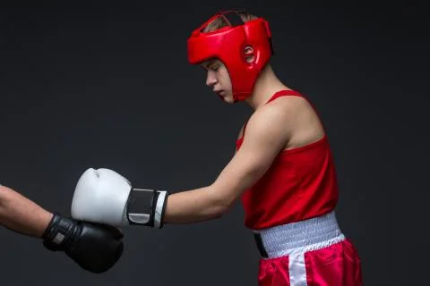 Young boxer in red form Stock Photos