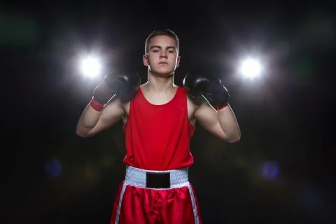 Young boxer in red form Stock Photos