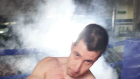 Young boxer spends sparring in ring with strong opponent Stock Footage 124138802