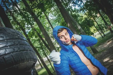Young boxer in training Foto stock