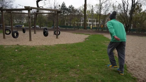 Young boy backflip Slow motion Stock Footage 74198748