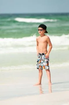 Young boy at the beach Stock Photos