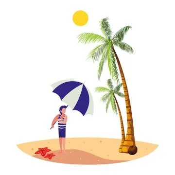 Young boy on the beach summer scene 库存插图