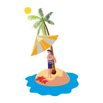 Young boy on the beach summer scene 스톡 일러스트