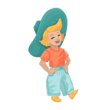 Young boy in big hat. Vector illustration Stock Illustration