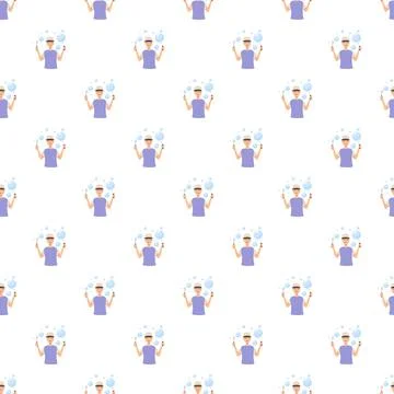 Young boy blowing soap bubbles seamless pattern background Stock Illustration