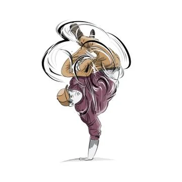 Young Boy Breakdancer makes a freeze on one hand. The concept for B-Boys and  Stock Illustration