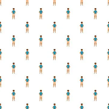 Young boy cartoon character standing seamless pattern background イラスト素材