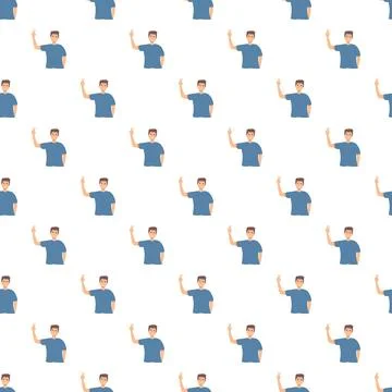 Young boy cartoon characters making peace sign seamless pattern Stock Illustration