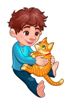 Young boy with cat Stock Illustration