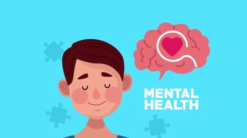 Young boy with closed eyes and brain thinking about mental health concept, .. Video stock 339049600