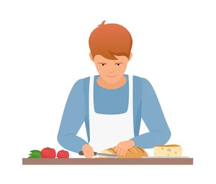 Young boy cooking in kitchen Stock Illustration
