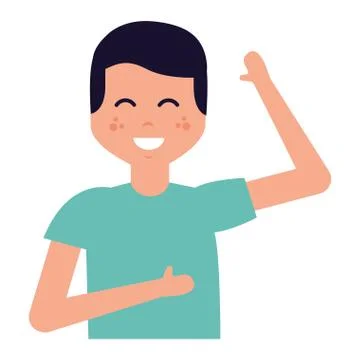 Young boy dancing character on white background Illustrazione stock