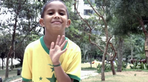 Young Boy Dancing on Garden Background Stock Footage 42960152