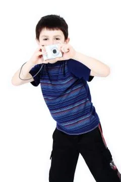 Young boy with digital camera prepare for shooting Stock Photos