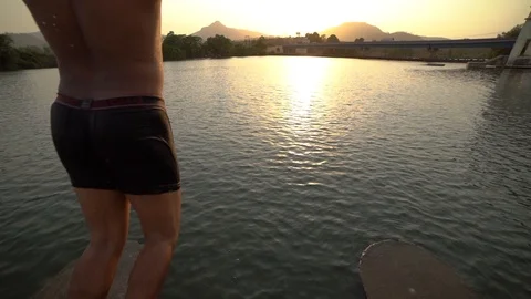 Young Boy Diving In River slow motion Stock Footage 107092238