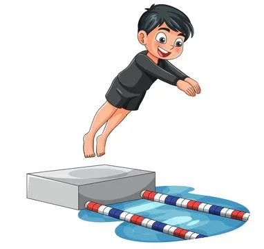 Young Boy Diving Into Swimming Pool From Starting Block Vector Illustration Stock Illustration