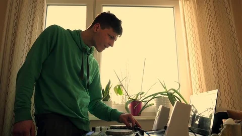 Young boy dj home Stock Footage 74199796