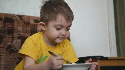 The young boy does not want to eat Stock-Footage 105292634