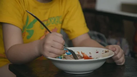 The young boy does not want to eat Stock Footage 105292635