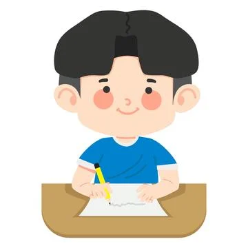 Young boy doing her homework and writing Stock Illustration