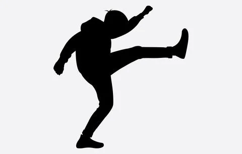 A Young Boy Doing High Kick Silhouette Illustration vector art Illustrazione stock