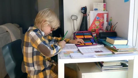 Young Boy Doing His Homework. Stock Footage 116467354
