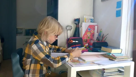 Young Boy Doing His Homework. Stock Footage 116467357