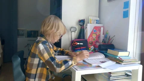 Young Boy Doing His Homework. Vídeos de archivo 116467365