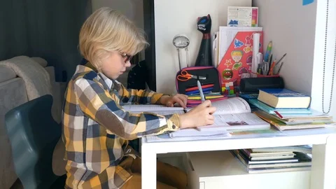 Young Boy Doing His Homework. Stock Footage 116467379